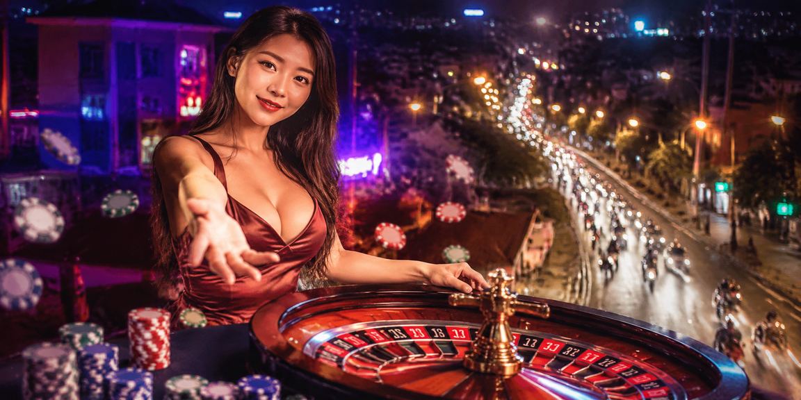Bàn roulette neon lung linh tại Đà Lạt trong không gian giải trí hiện đại