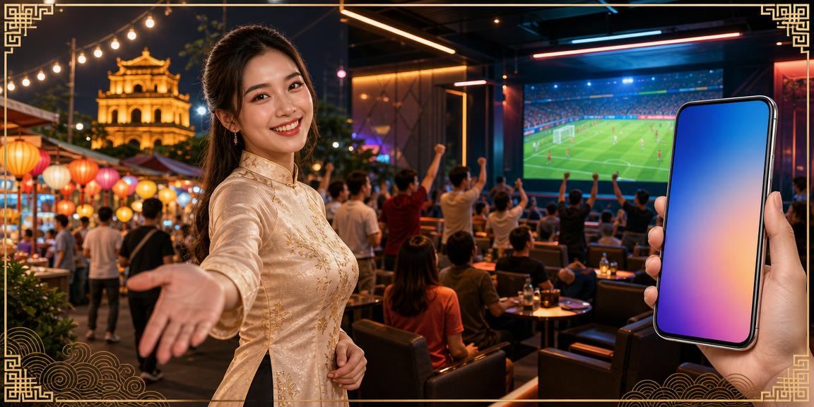 Người dùng Hà Nội xem thông tin tiền thưởng trên điện thoại tại chợ đêm