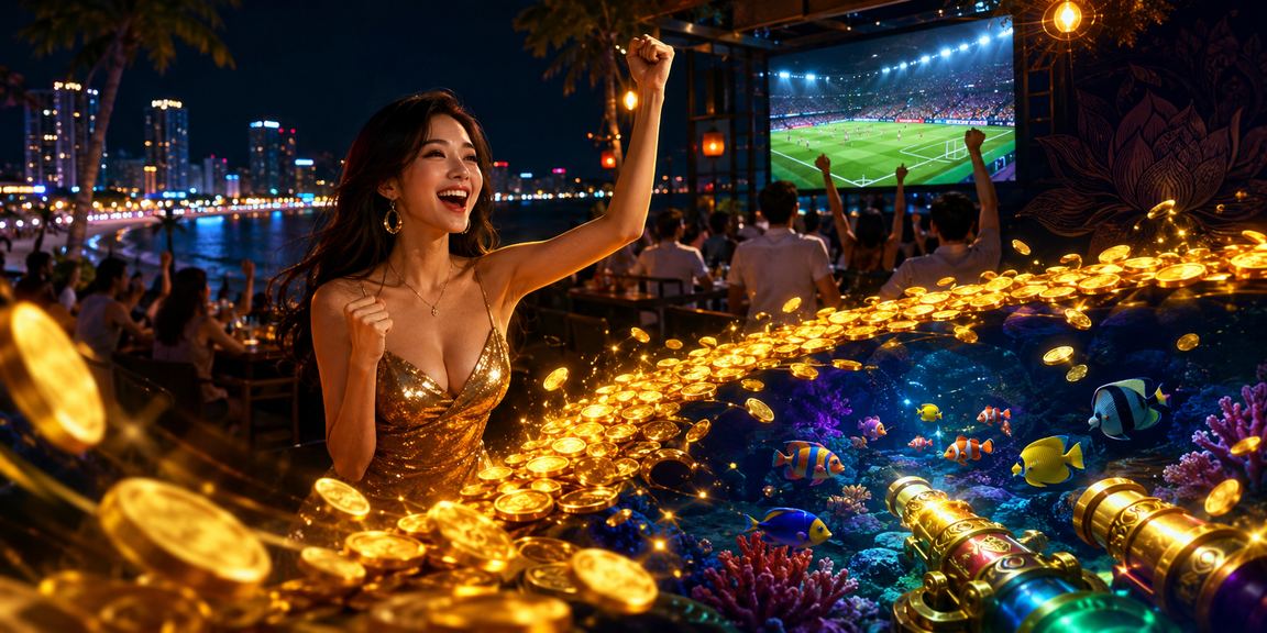 Người dùng Nha Trang đặt cược esports trên bãi biển với điện thoại cầm tay